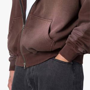 Sweats à capuche personnalisés de haute qualité à fermeture éclair bidirectionnelle 500 g/m² 100% coton rétro baggy délavés à l'acide et délavés au soleil pour hommes - Product Image 5
