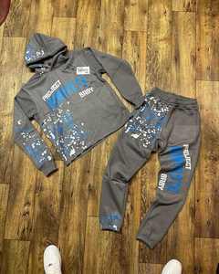 Conjunto de chándal con capucha de dos piezas de gran tamaño vintage con apliques bordados personalizados, chándal lavado ácido, ropa de calle transpirable para invierno - Product Image 2