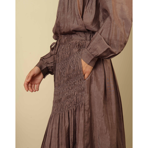 SOMA Silk <b>Skirt</b> in Dove Grey <b>Elastic</b> Waist Satin Fabric Soft Feature - Product Image 1