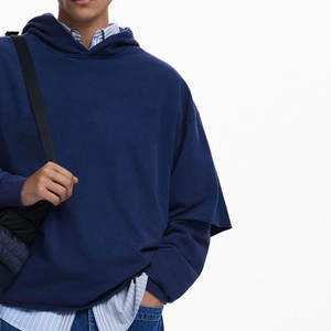 เสื้อฮู้ดแขนยาวสีพื้นแบบกำหนดเอง ดีไซน์ใหม่ ทรงโอเวอร์ไซส์ สวมใส่สบาย เสื้อฮู้ดแขนสองชั้นสำหรับผู้ชาย - Product Image 3