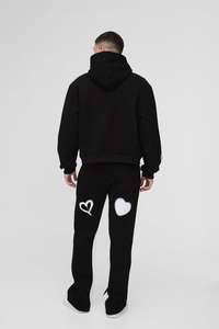 Pantalon de survêtement à capuche Ensemble de jogging Pantalon cargo Survêtement surdimensionné Boxy All Over Heart Imprimé Zip Through Survêtement à capuche pour homme - Product Image 3