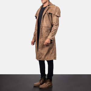 Deux Men's <b>Brown</b> Leather Duster Coat - Product Image 2