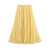 Femmes taille haute a-ligne été plissé balançoire jupe nouveau Style moyen long tailles décontracté grande taille Options en mousseline de soie tissu