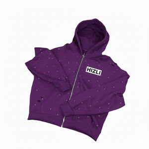 Sweat à capuche zippé vintage personnalisé avec strass, 100% coton, molleton lourd, surdimensionné, décontracté, streetwear pour homme - Product Image 1