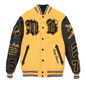 Vestes universitaires personnalisées Corps en laine Manches en cuir avec chenille et patchs brodés Veste collège unisexe OEM - Product Image 1