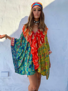 Bohemian Style Fully Frilled Collar With Digital Printing Designer Multicolor <b>Kaftan</b> Short Beach Wear <b>Kaftan</b> Dress for <b>Women</b> OEM - Product Image 2