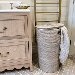 Panier à linge rond en rotin avec couvercle, paniers de rangement faits à la main, rotin naturel, moderne, multifonction, fabriqué au Vietnam - Product Image 2