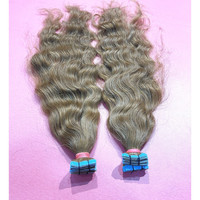 Extensions de cheveux humains ondulés blond miel de qualité 10A, cheveux de temple sud-indiens, à bandes adhésives invisibles, provenant d'un seul donneur, avec cuticules alignées
