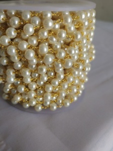 Size 6 mm Pearl Glass Beads Rondelle <b>Rosary</b> Chain Brass Wire Wrapped Chain 1,2,3....50 Foot <b>Rosary</b> Chain for Jewelry Making - Product Image 5