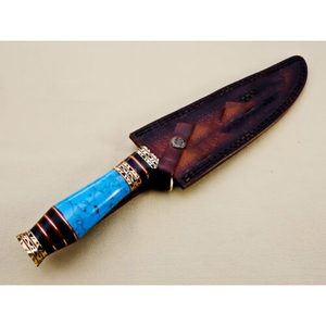 Manche en palissandre de haute qualité à la main damas lame fixe couteau de chasse couteau de poche avec gaine gaine en cuir - Product Image 5