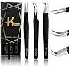 Eyelash Extension Tweezers, KHADMI IMPEX Fiber Tip lash Straight and Curved And Volume Eye Lash Tweezers for Extensions Black - Product Image 2