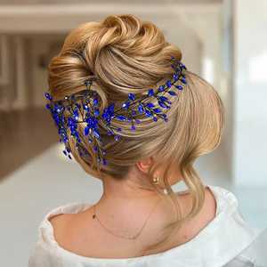 Bridella BHP65 Bandeau de mariée bleu royal avec strass pour mariage - Ajustement confortable - Product Image 2