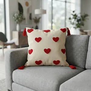 Funda de Cojín Love Galaxy con Bordado de Corazón Rojo, Tela de Algodón de Alta Calidad, 42x42cm, para Cojines de Asiento - Product Image 2