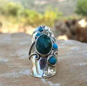 Anillo de Compromiso con Engaste de Bisel Ovalado de Piedra Natural de Ágata Musgo Trenzada, Joyería de Plata de Ley Hecha a Mano para Bodas y Fiestas - Product Image 5