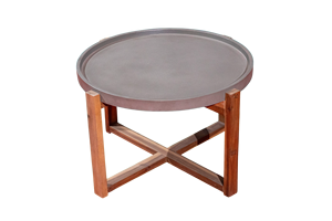 Table basse industrielle en béton avec pieds en bois d'acacia, design moderne, rangement, meuble durable pour salon - Product Image 3