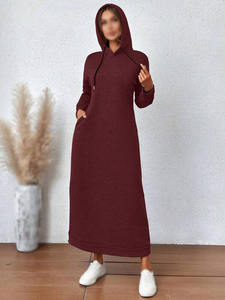 Winter Maxi Long Pullover Sweatshirt Dress Knitted Cotton Fleece Breathable Winter Casual Wear with Side Pockets Custom Option - Product Image 3