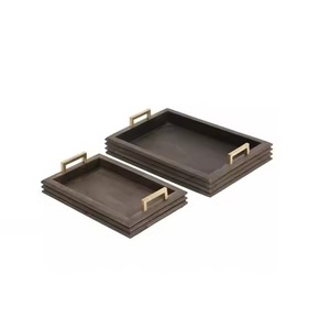 Bandeja de madera para servir con mango de metal para cocina y comedor, elegante bandeja hecha a mano para té, aperitivos, café y uso de mesa en el hogar - Product Image 4