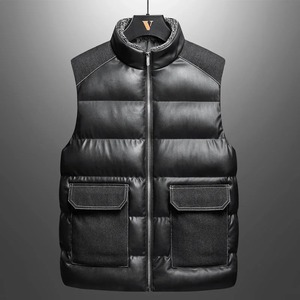 Chaqueta de cuero cálida para hombre de otoño e invierno, ropa de marca, chaleco de lona con cuello levantado, chaleco informal transpirable sin mangas, abrigo - Product Image 6