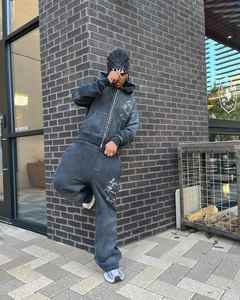 ชุดวอร์มผ้าคอตตอนมีฮู้ดโอเวอร์ไซส์พิมพ์ลายกางเกงชุดวอร์มผ้าฝ้ายระบายอากาศได้ดีมีสไตล์ออกแบบโลโก้ได้ตามต้องการ - Product Image 5