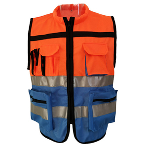 High Visibility Reflective Safety Vest Two Tone Workwear with <b>Stand</b> Collar Multifunction Pockets and Zipper - Product Image 3