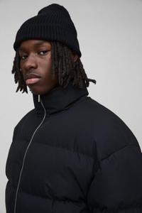 Chaqueta corta negra acolchada para hombre, abrigo de invierno de estilo urbano con cremallera, abrigo de bombardero cálido y a prueba de viento - Product Image 3