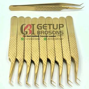 Pince à épiler pour extensions de cils en acier inoxydable de haute qualité, à dents diamantées, 45 degrés, couleur personnalisée, anti-magnétique - Product Image 1