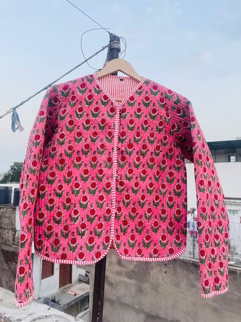 Indian Block Print Quilted Jacket - Bohemian Women's Wear