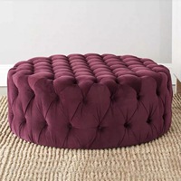 Pouf ottoman confortable de style luxueux et contemporain, en mousse haute densité, de forme ronde, pour chambre à coucher, hôtel et appartement