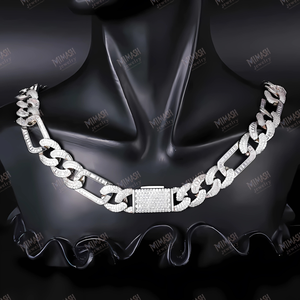Iced Out Cuban Link Chain <b>Necklace</b> with Baguette & Round Simulated Diamonds, Luxury Hip Hop Jewelry for <b>Men</b> - Product Image 1