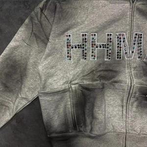 Customized Rhinestone <b>Hoodie</b> Oversized Streetwear Zip Up <b>Hoodie</b> With Kangaroo Pocket Hip Hop Bling <b>Hoodie</b> - Product Image 3