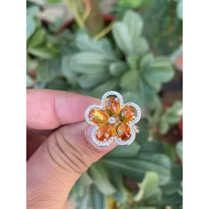 Anillo Floral de Plata 925 con Citrino, Joyería Fina Hecha a Mano con Gema de Corte Ovalado, Bañado en Rodio para Uso Diario y para Hombres - Product Image 4