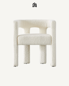 Sillón de Comedor Moderno Tapizado en Tela Blanca con Estructura de Madera de Teca Sólida, Brazos Redondeados y Robustos, Mueble para Hogar, Hotel o Restaurante - Product Image 3