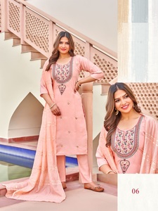 Conjunto Kurti de bordado y trabajo hecho a mano romano pesado para mujer multicolor y Dupatta - Product Image 5