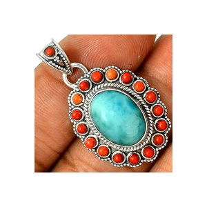 Colgante de plata de ley 925 a la moda, colgante de Coral auténtico de Larimar, República Checa, al mejor precio - Product Image 5
