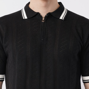 Jersey de punto de Color sólido informal suelto de verano para hombre, camiseta de manga corta con cremallera para cuello de Polo, patrón de rayas, estilo Formal - Product Image 3