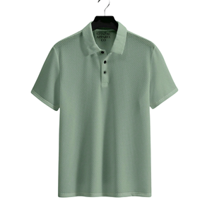 Polo de Punto Texturizado Verde Claro para Hombre, Manga Corta, Transpirable, Informal, para Golf, Suave, Ligero, Corte Regular, para Verano - Product Image 1