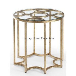 Modern <b>Gold</b> Accent <b>Table</b> with Unique Design Shiny Polished Metal Base and Drinkable Glass Top Attractive Decorative <b>Side</b> <b>Table</b> - Product Image 1