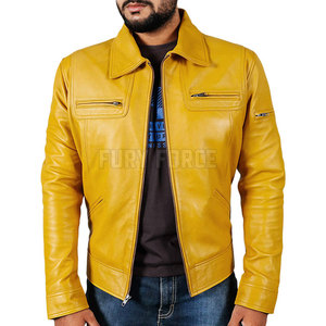 Blouson de baseball en similicuir de haute qualité pour homme avec bordure côtelée rayée pour l'hiver avec logo sur le devant - Product Image 1