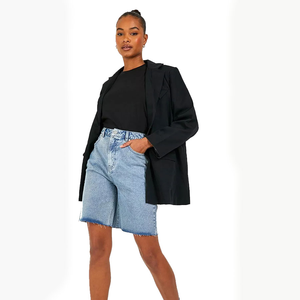 Fashionable <b>Women</b> Knee Length Denim Panties Shorts Loose Fit Stone Washed Distressed <b>Jeans</b> Shorts High <b>Waist</b> Summer Denim Shorts - Product Image 4