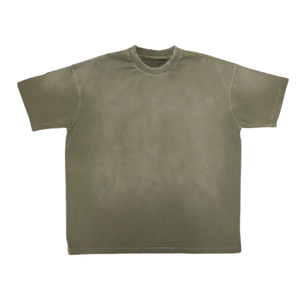 เสื้อยืดสีเขียวมะกอกสีไม่ตกสไตล์วินเทจโอเวอร์ไซส์เสื้อยืดผ้าฝ้ายนิ่มแบบย้อนยุคทรงหลวมโลโก้ตามสั่ง - Product Image 1