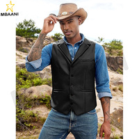 Herren Leder-Anzugweste Slim Fit Casual Western Weste Jacke Leichte V-Ausschnitt Anzugweste