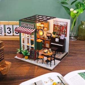2024 Hongda PC2311คาเฟ่ยามบ่ายชุดบ้านตุ๊กตาไม้ DIY บ้านตุ๊กตาจิ๋วพร้อมไฟ - Product Image 6