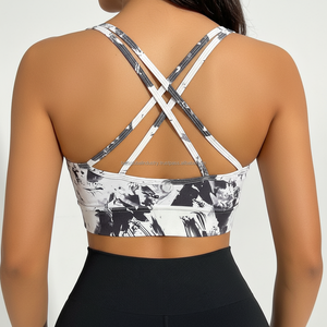 เสื้อชั้นในกีฬาพิมพ์ลายทันสมัย สายคู่ คอวี เสื้อโยคะลายมัดย้อมสวยงาม เสื้อชั้นในออกกำลังกายสำหรับยิม ชุดออกกำลังกายที่ยั่งยืน - Product Image 2