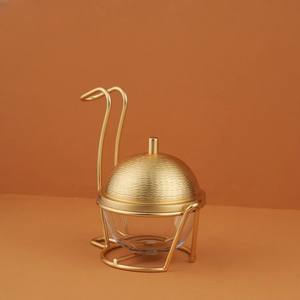 Disposable Aluminum Golden Finished Date <b>Bowl</b> with Stand Middle East Style Hammer Work Home Serveware - Product Image 1