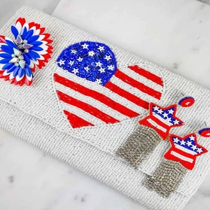 Bolso de mano con bordado de bandera de EE. UU. con cuentas, cuentas de semillas hechas a mano, bolso de mano con cuentas de semillas temáticas AMERICANAS PARA EL Día DE LA Independencia - Product Image 6