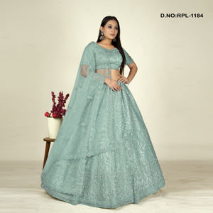 Designer Net Lehenga Choli with Intricate Sequin Embellishment, Sheer Dupatta and Elegant Flared Silhouette for <b>Party</b> Wear - Product Image 3