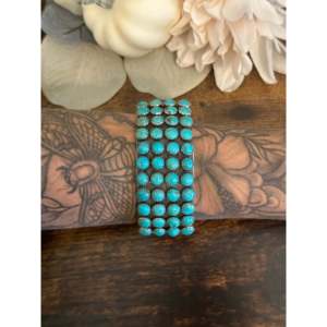 Bracelet manchette en argent sterling avec grappe de pierres turquoise Leroy James Kingman - Product Image 2