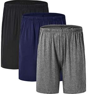 Shorts de nuit respirants en tricot pour hommes, lot de 3, couleur unie, décontractés, pour l'été, lavables en machine, avec poches - Product Image 1