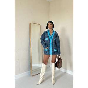 เสื้อแจ็คเก็ตลายสก็อตสีน้ำเงินแบบมีซิป สำหรับฤดูใบไม้ร่วง มีจำหน่ายราคาส่ง - Product Image 4