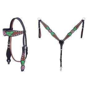 Horse Western Tack Floral Headstall Brida y pecho Collar Tack Set Mano Tooled Top Quality Tack Set - Product Image 1